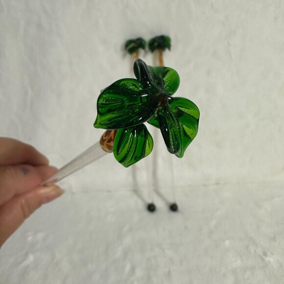Set Of 3 Vintage Handcrafted Glass Palm Tree Drink Cocktail Stirrers tiki - Picture 4 of 8